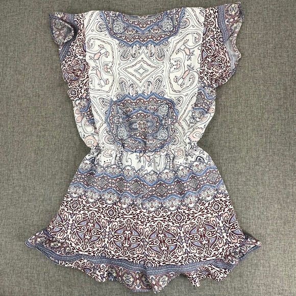 Blue Rain Romper Shorts Small‎ Ruffled V-Neckline Elastic Waist Lined Polyester - Picture 13 of 16